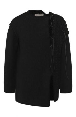 Шерстяной свитер с декоративной отделкой Yohji Yamamoto. Цвет: черный