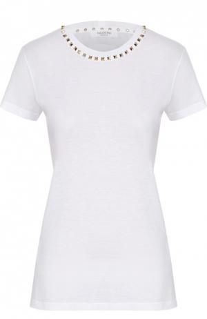 Хлопковая футболка прямого кроя с заклепками Valentino. Цвет: белый