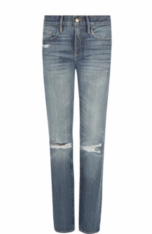 Укороченные джинсы прямого кроя с потертостями Frame Denim. Цвет: голубой
