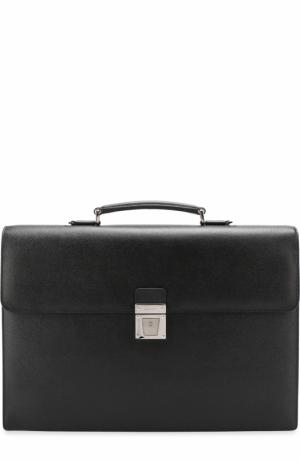 Кожаный портфель с плечевым ремнем Serapian. Цвет: черный