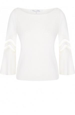 Однотонный пуловер из смеси шерсти и шелка полупрозрачными вставками Oscar de la Renta. Цвет: белый
