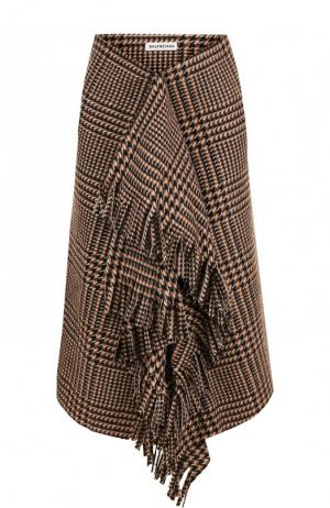Шерстяная юбка с оборкой и принтом Balenciaga. Цвет: бежевый