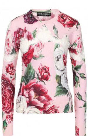 Пуловер из смеси шелка и хлопка с принтом Dolce & Gabbana. Цвет: розовый