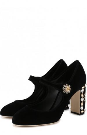 Туфли Vally из бархата на декорированном каблуке Dolce & Gabbana. Цвет: черный