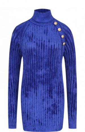 Удлиненный пуловер с воротником-стойкой Balmain. Цвет: синий