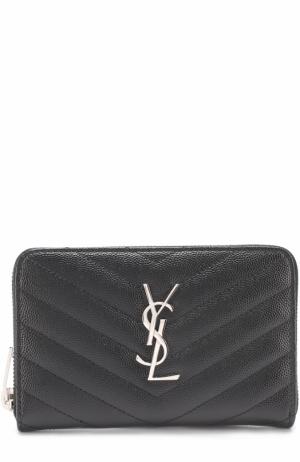 Кожаное портмоне на молнии с логотипом бренда Saint Laurent. Цвет: черный