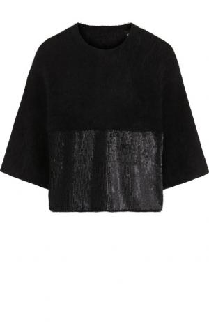 Шерстяной пуловер с укороченным рукавом и пайетками Emporio Armani. Цвет: черный