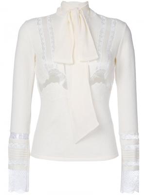 Блузка с длинными рукавами и кружевной вставкой Ermanno Scervino. Цвет: белый