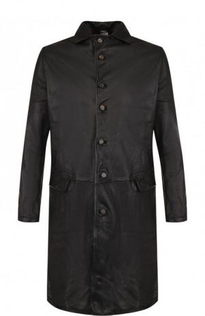 Однобортное кожаное пальто с отложным воротником Giorgio Brato. Цвет: черный