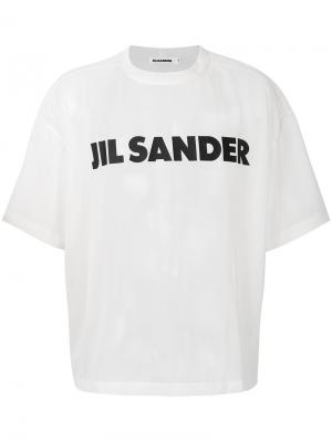Прозрачная футболка с принтом логотипа Jil Sander. Цвет: белый
