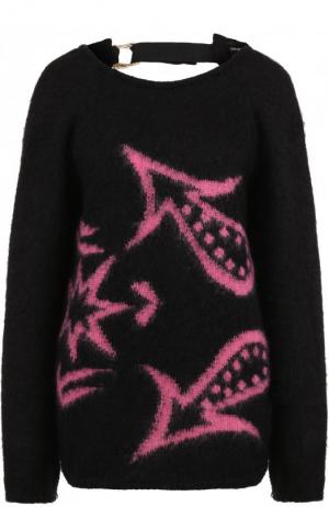Пуловер с контрастной вышивкой и открытой спиной Emporio Armani. Цвет: черный