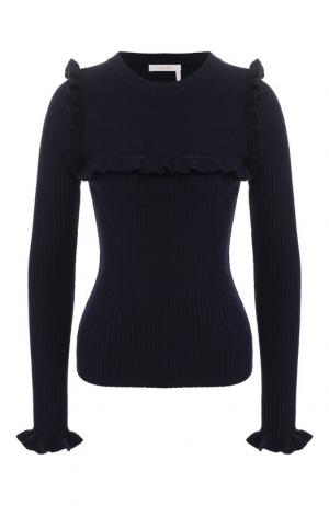 Шерстяной пуловер с оборками See by Chloé. Цвет: синий