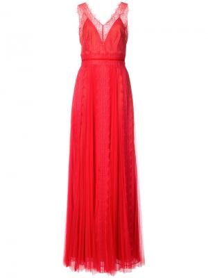 Кружевное вечернее платье с V-образным вырезом Marchesa Notte. Цвет: красный