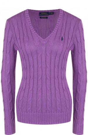 Пуловер фактурной вязки с логотипом бренда Polo Ralph Lauren. Цвет: фиолетовый