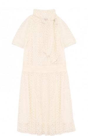 Кружевное платье с воротником аскот Missoni. Цвет: белый