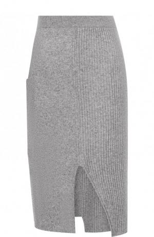 Вязаная юбка из смеси шерсти и кашемира с разрезом Pringle Of Scotland. Цвет: серый