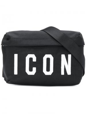 Поясная сумка с вышивкой ICON Dsquared2. Цвет: чёрный