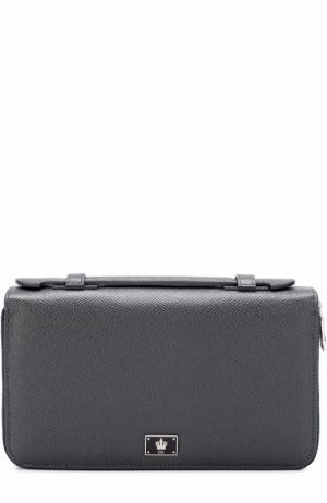 Кожаный футляр для документов с двумя отделениями на молнии Dolce & Gabbana. Цвет: серый
