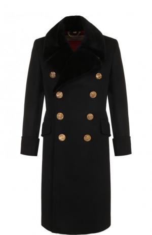 Двубортное пальто из смеси шерсти и кашемира с меховой отделкой воротника Burberry. Цвет: черный