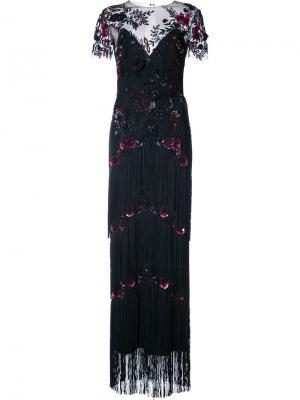 Вечернее платье с бахромой Marchesa Notte. Цвет: чёрный