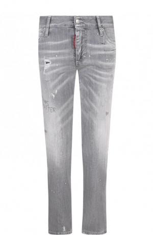 Укороченные джинсы с потертостями Dsquared2. Цвет: светло-серый