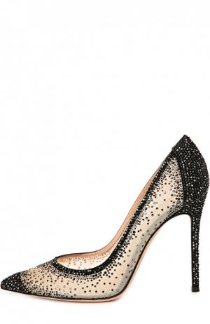 Замшевые туфли с кристаллами Swarovski Gianvito Rossi. Цвет: черный