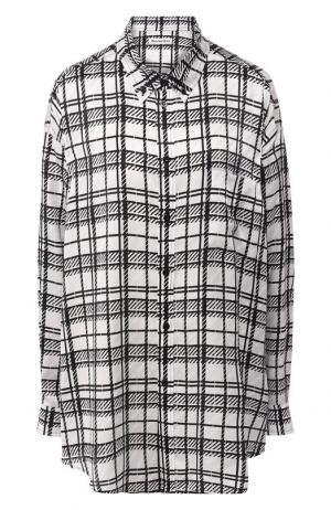 Шелковая блуза в клетку Balenciaga. Цвет: черно-белый