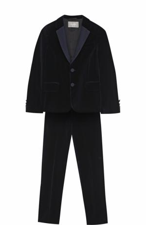 Бархатный костюм с пиджаком на двух пуговицах Il Gufo. Цвет: синий