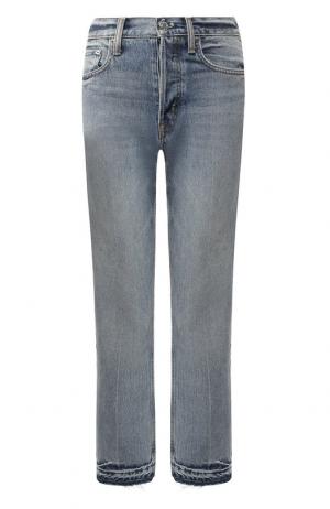 Укороченные джинсы с потертостями Helmut Lang. Цвет: голубой
