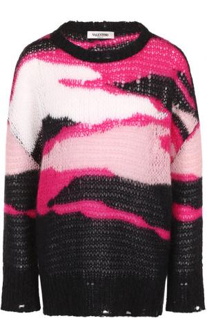 Вязаный пуловер свободного кроя с круглым вырезом Valentino. Цвет: фуксия