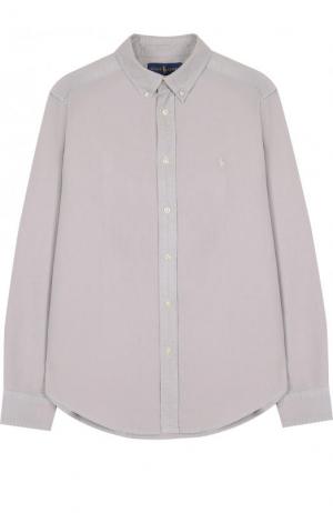 Хлопковая рубашка с воротником button down Polo Ralph Lauren. Цвет: серый