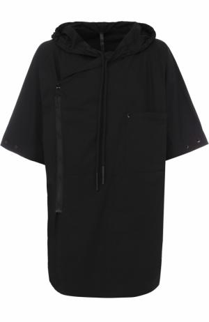 Удлиненная хлопковая рубашка свободного кроя на молнии с капюшоном Barbara I Gongini. Цвет: черный