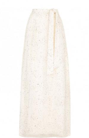 Шелковая юбка-макси с поясом и декоративной отделкой St. John. Цвет: белый