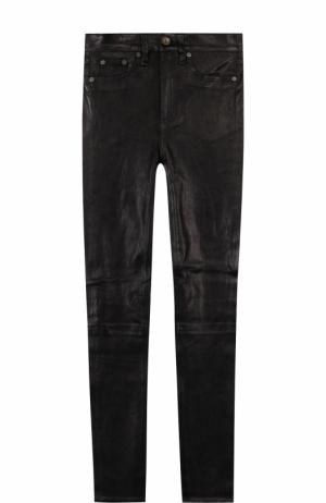 Однотонные кожаные брюки-скинни Rag&Bone. Цвет: черный