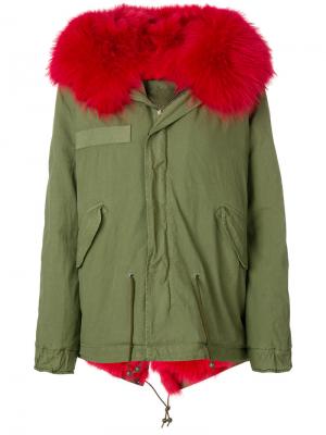 Укороченное пальто с капюшоном и подкладкой из меха лисы Mr & Mrs Italy. Цвет: зелёный