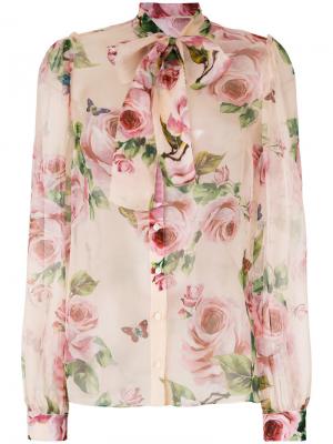 Блузка с высоким воротом и шарфом Dolce & Gabbana. Цвет: розовый и фиолетовый