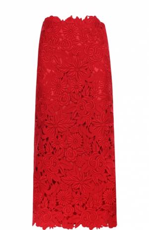 Кружевная юбка-миди с завышенной талией Valentino. Цвет: красный
