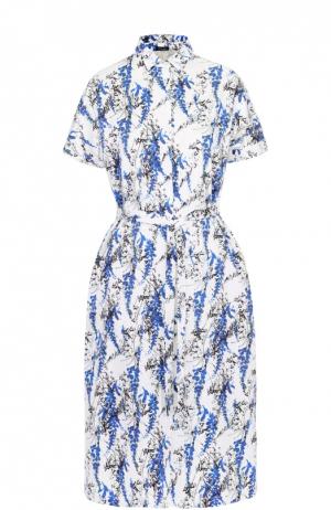 Приталенное платье-рубашка с поясом и ярким принтом Kiton. Цвет: белый