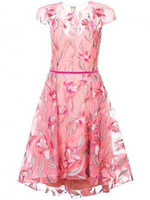 Расклешенное платье с цветочной вышивкой Marchesa Notte. Цвет: розовый и фиолетовый