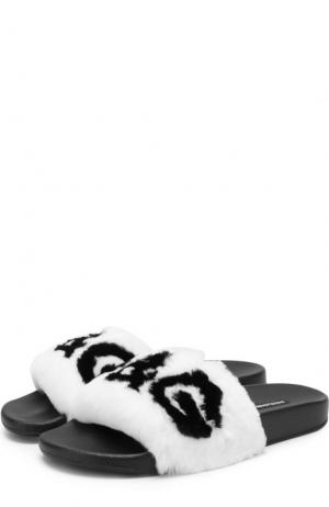 Шлепанцы с отделкой из меха кролика Dolce & Gabbana. Цвет: белый