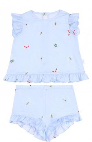 Хлопковый комплект из платья и шорт Il Gufo. Цвет: голубой