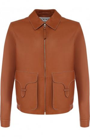 Кожаная куртка на молнии с контрастной прострочкой Loewe. Цвет: светло-коричневый