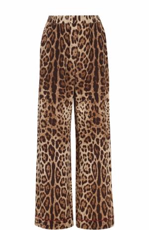 Шелковые брюки в пижамном стиле Dolce & Gabbana. Цвет: леопардовый