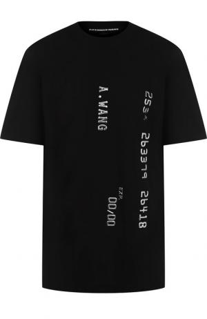 Хлопковая футболка с круглым вырезом и декоративной отделкой Alexander Wang. Цвет: черный