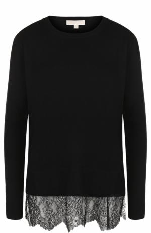 Кашемировый пуловер с кружевной отделкой MICHAEL Kors. Цвет: черный