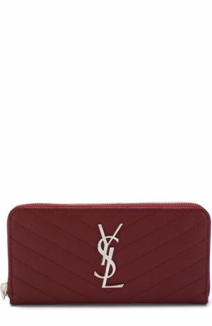 Кожаный кошелек Monogram на молнии с логотипом бренда Saint Laurent. Цвет: красный