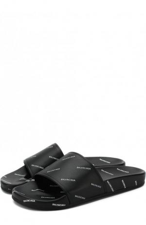 Кожаные шлепанцы с логотипом бренда Balenciaga. Цвет: черный