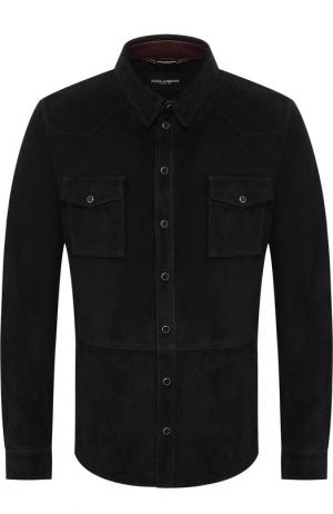 Кожаная рубашка на кнопках Dolce & Gabbana. Цвет: черный