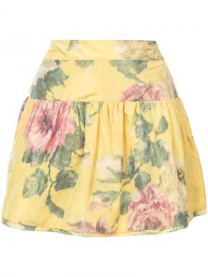 Мини-юбка с цветочным принтом Marchesa. Цвет: жёлтый и оранжевый