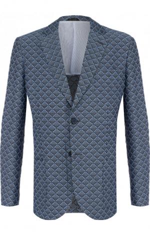 Однобортный пиджак из смеси льна и хлопка с шелком Giorgio Armani. Цвет: разноцветный